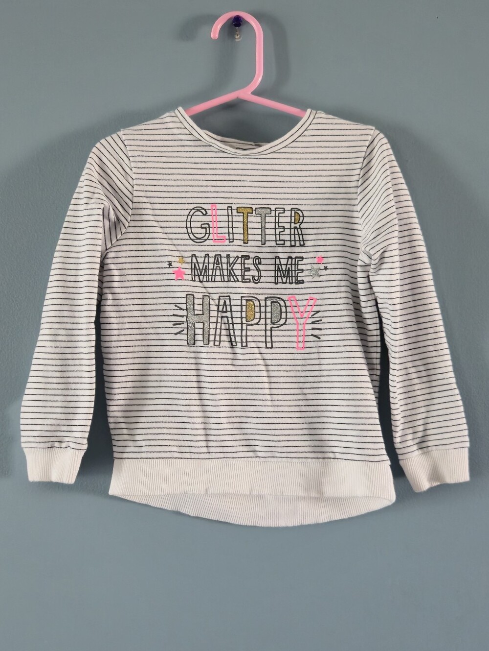 White and Black Striped Long-Sleeve Top - 'Glitter Makes Me Happy' (3-4y)